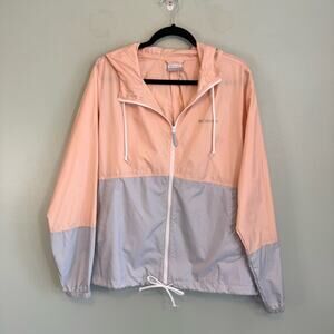 Columbia WIndbreaker Jacket XL Pink Gray Colorblock Hooded Drawcord Full Zip